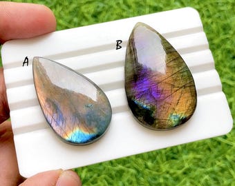 Selected Natural Purple Labradorite Cabochon Loose Gemstone For Jewelry Making, AAA+ Natural Purple Labradorite For Wire Wrap - 37011-37012
