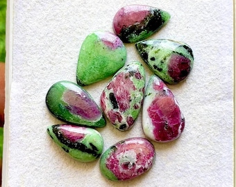 Selected Ruby Zoisite Cabochon Loose Gemstone 8 Pieces Lot, Top Quality Natural Ruby Zoisite With Flat Back For Handmade Jewelry - 38114