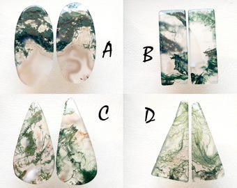 Moss Agate Pair Cabochon Loose Gemstone For Jewelry Making, AAA+ Natural Moss Agate Pair Cabochon For Handmade Jewelry  - 20598-20601