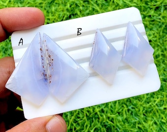 NEW Blue Lace Agate Pair Cabochon Loose Gemstone For Jewelry Making, AAA+ Natural Blue Lace Agate Matching Pair For Earrings - 36205-36206