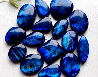 Dyed Blue Labradorite Cabochon Wholesale Lot, Treated Blue Labradorite By Weight With Different Shapes And Sizes Used For Jewelry Making