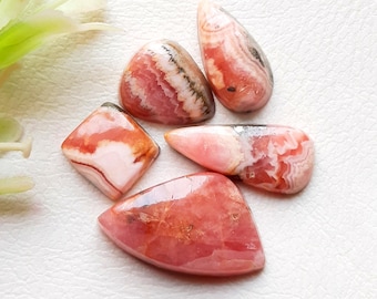 Rhodochrosite Cabochon Loose Gemstone 5 Pieces Lot For Jewelry Making | Size : 22-10 MM | AAA+ Rhodochrosite For Handmade Jewelry - 20951