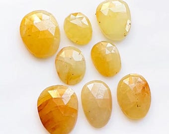 Authentic Natural Yellow Sapphire 8 Pieces Rose Cut Slice Loose Gemstone With Flat Back For Jewelry Making | Size : 9-14 MM Approx - 21172