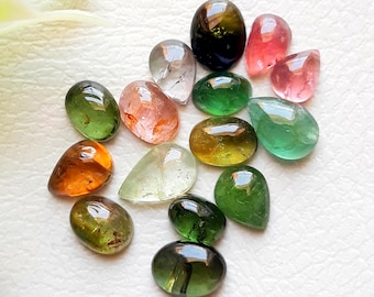 Pink And Multi Tourmaline Cabochon With Flat Back Gemstone 15 Pieces Lot | Size : 6-7 MM | AAA+ Tourmaline For Jewelry Making - 18104