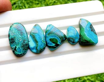 Chrysocolla Malachite Cabochon Loose Gemstone 5 Pcs Lot | Size : 24-13 MM | Natural AAA+ Chrysocolla Malachite For Handmade Jewelry - 33557