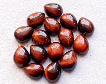 Red Tiger's Eye 7X9 MM Pear Smooth Cabochon Gemstone 15 Pieces Lot For Jewelry Making, AAA+ Tiger Eye's With Flat Back For Handmade Jewelry