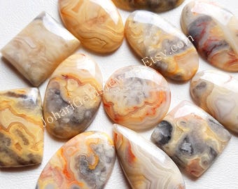 New Yellow Crazy Lace Agate Cabochon, Wholesale Lot Crazy Lace Agate Cabochon By Weight With Different Shapes And Sizes Used For Jewelry