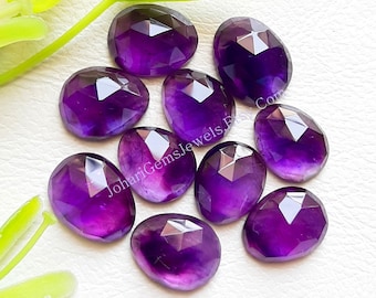 Natural Amethyst Gemstone Rose Cut Slice - Amethyst Rose Cut Flat Back Gemstone 10 Pieces Lot For Jewelry Making, Pendant, Ring