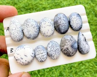 Snow Fern Opal Cabochon For Wire Wrap, Natural Dendritic Opal Loose Gemstones, White Dendrite Opal Cabs For Jewelry Making - 38073-38074