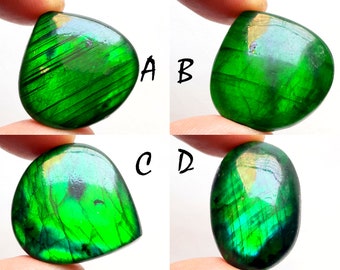 Cabochon de labradorite verte en vrac, cabochon de labradorite verte traité AAA+ pour bijoux faits main et emballage métallique - 7830-7833