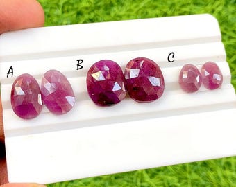 Natural Ruby Pair Rose Cut Loose Gemstone With Flat Back For Jewelry Making, AAA+ Ruby Sapphire Matching Pair For Earrings - 34326-34328