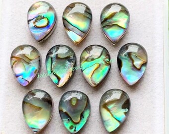 Abalone Shell And Crystal Doublet 10X14 MM Pear Shape Smooth Cabochon Gemstone 10 Pieces Lot With Flat Back For Handmade Jewelry Making