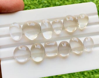 Himalayan Clear Quartz Cabochon Loose Gemstone 12 Pieces Lot For Jewelry Making | Size : 16-11 MM | Natural Clear Quartz For Jewelry - 30378