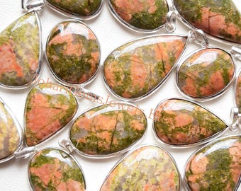 New Unakite Gemstone Pendants, 925 Silver Plated Pendant Necklace With Different Size And Shape, Wholesale Lot, Handmade Pendant