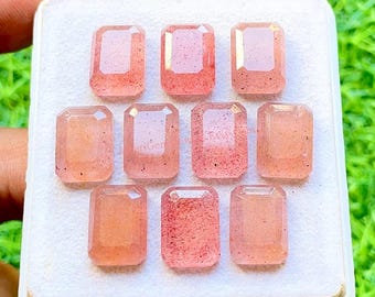 Strawberry Quartz 10X14 MM Fancy Cut Rectangle Shape With Flat Back 10 Pieces Lot For Jewelry Making, AAA+ Natural Red Quartz For Jewelry