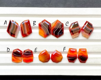 Selected Orange Banded Agate Fancy Rose Cut Pairs For Handmade Jewelry, Orange Banded Agate Matching Pairs For Earrings - 29992-29997