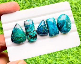 Azurite Cabochon Loose Gemstone 5 Pieces Lot For Jewelry Making | Size : 26-19 MM | AAA+ Natural Azurite For Handmade Jewelry - 27522