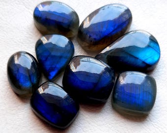 Selected DEEP Blue Labradorite Cabochon Loose Gemstone 8 Pieces Lot | Size : 23-14 MM | Rare Top Blue Labradorite For Jewelry Making - 20453