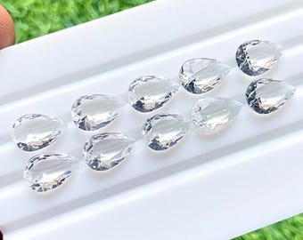Clear Quartz 8X12 MM Faceted Pear Shape With Pointed Back Gemstone 10 Pieces Lot For Jewelry Making, AAA+ Clear Quartz For Handmade Jewelry