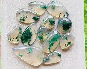 Top Selected Moss Agate Gemstone Smooth Cabochon 12 Pieces Lot Used For Handmade Jewelry - RARE Moss Agate Gemstone For Jewelry Making 28459