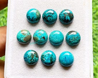 AZURITE 10 MM Round Shape Smooth Cabochon Gemstone 10 Pieces Lot, AAA+ Natural Azurite Round With Flat Back For Handmade Jewelry Making