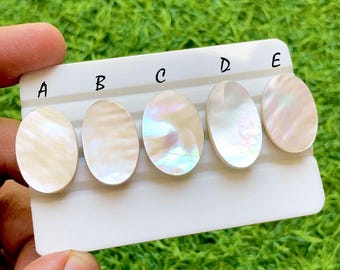 Lustrous Moonlight Shell Mother Of Pearl Cabochon Raw Back, Natural Iridescent Shell Gemstone Flat Back For Jewelry Making - 37622-37626