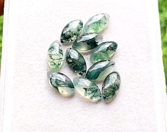 Moss Agate 6X12 MM Calibrated Marquise Cabochon With Flat Back 10 Pieces Gemstone Lot,  AAA+ Moss Agate Gemstone Used For Jewelry Making