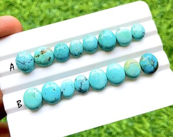 Natural Arizona Turquoise Cabochon Gemstone With Flat Back 8 Pieces Lot For Jewelry Making, Arizona Turquoise Gemstone Lot - 27417-27418