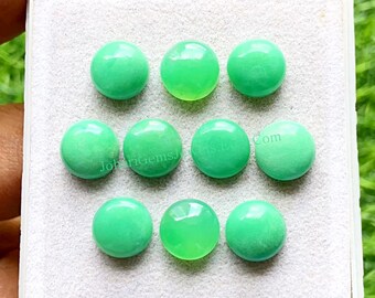 Chrysoprase 10 MM Round Shape Smooth Cabochon Gemstone 10 Pieces Lot, AAA+ Natural Chrysoprase With Flat Back For Jewelry Making