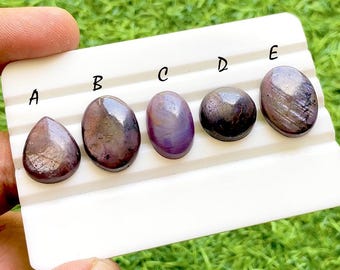 Mystic Glow Star Ruby Loose Gemstone Cabochon, Natural Burgundy Purple Corundum, Smooth Designer Gemstones For Jewelry Making - 37958-37962