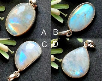 Selected Rainbow Moonstone Gemstone Bezel Pendant, 925 Silver Plated Bezel Handmade Pendant, Natural Gemstone Bezel Pendant - 6338-6341