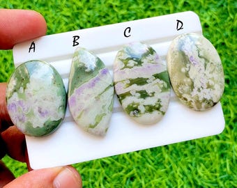 Spring Garden Harmony Natural Variscite Cabochon For Wire Wrap, Green & Lilac Pattern Loose Gemstones for Statement Jewelry - 36182-36185