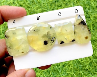 Lemon Mist Prehnite Cabochon For Wire Wrap, Natural Prehnite Cabochon, Jewelry Making Cabochons, Designer Gemstone Set - 35804-35807