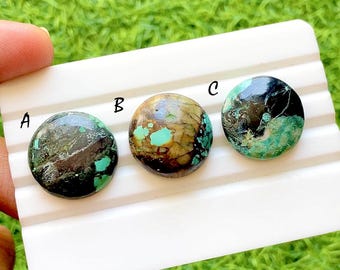 Earth Vein Tibetan Turquoise Cabochon For Wire Wrap, Natural Turquoise Loose Stone, Rustic Matrix Turquoise for Jewelry Making - 36665-36667