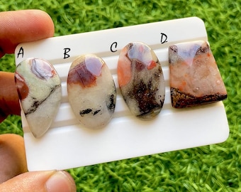 Blush Blossom Mist Agate Loose Cabochon For Wire Wrap, Soft Pink Plume Gemstone, Natural Designer Gemstone For Jewelry Making - 37476-37479