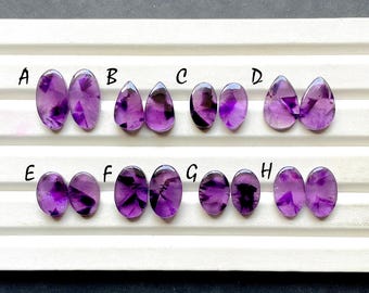 Selected Trapiche Amethyst Matching Pairs Cabochon Loose Gemstone For Jewelry Making, Trapiche Amethyst Pair For Earrings - 32601-32608