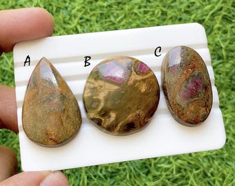 Mystic Forest Ruby In Fuchsite Cabochon For Wire Wrap, Natural Ruby Crystal In Green Matrix, Designer Gemstone For Jewelry - 37503-37505