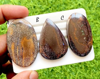 SELECTED Boulder Opal Cabochon For Wire Wrap, Natural Ironstone Fire Veins Brown Sparkle Gemstones For Jewelry Making - 36107-36109