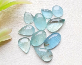Aquamarine Cabochon Loose Gemstone 10 Pieces Lot For Jewelry Making | Size : 6-10 MM | Natural Aquamarine For Handmade Jewelry - 20084