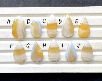 RARE Bio Blue Lace Agate With Yellow Cabochon Gemstone For Jewelry Making, AAA+ Natural Bio Blue Lace Agate For Wire Wrap - 31587-31596