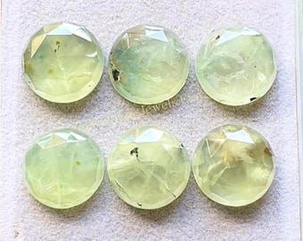Mint Green PREHNITE 15 MM Round Shape Rosecut Gemstone 6 Pieces Lot, AAA+ Natural Prehnite With Flat Back For Handmade Jewelry