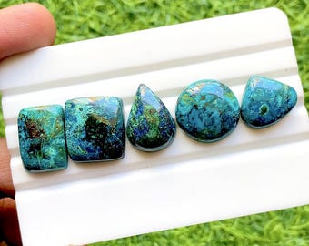 Azurite Cabochon Loose Gemstone 5 Pieces Lot For Jewelry Making | Size : 19-14 MM | AAA+ Natural Azurite For Handmade Jewelry - 33414