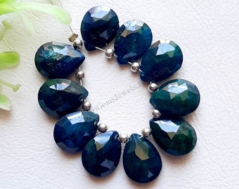 Green Sapphire Pear Shape Faceted Briollete Beads 10 Pieces Beads Lot | Size : 9X12 MM | AAA+ Sapphire Briollete Beads For Handmade Jewelry