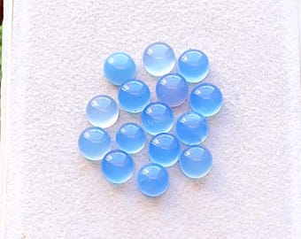 Blue Chalcedony 6 MM Round Shape Smooth Cabochon Gemstone 15 Pieces Lot, AAA+ Natural Chalcedony With Flat Back For Jewelry Making