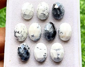 Dendritic Opal Rose Cut Oval Shape Gemstone 10 Pcs Lot | Size : 10x14 MM | AAA+ Natural Dendritic Opal With Flat Back For Handmade Jewelry