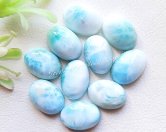 LARIMAR Calibrated Oval Shape Cabochon With Flat Back 5 Pieces Lot | Size : 10X14 MM | AAA+ Natural Larimar Used For Jewelry Making