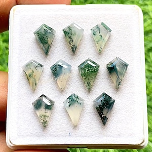 Moss Agate Kite Shape Step Cut With Flat Back 10 Pieces Gemstone Lot | Size : 10X14 MM | AAA+ Natural Moss Agate For Handmade Jewelry