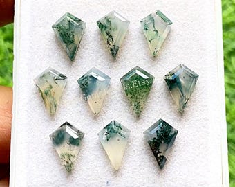 Moss Agate Kite Shape Step Cut With Flat Back 10 Pieces Gemstone Lot | Size : 10X14 MM | AAA+ Natural Moss Agate For Handmade Jewelry