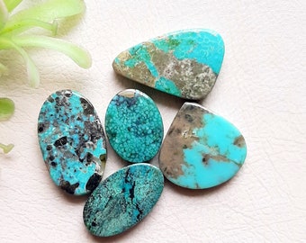 Tibetan Turquoise Cabochon Loose Gemstone 5 Pieces Lot | Size 20-13 MM | Natural Tibetan Turquoise For Handmade Jewelry and Wirewrap - 7629