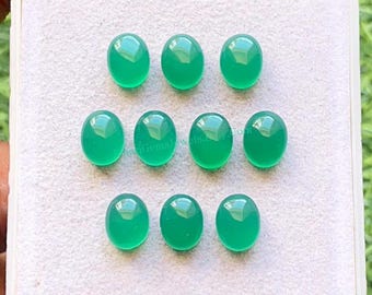Green Chalcedony 7X9 MM Oval Shape Smooth Cabochon Gemstone 10 Pieces Lot, AAA+ Natural Chalcedony With Flat Back For Jewelry Making